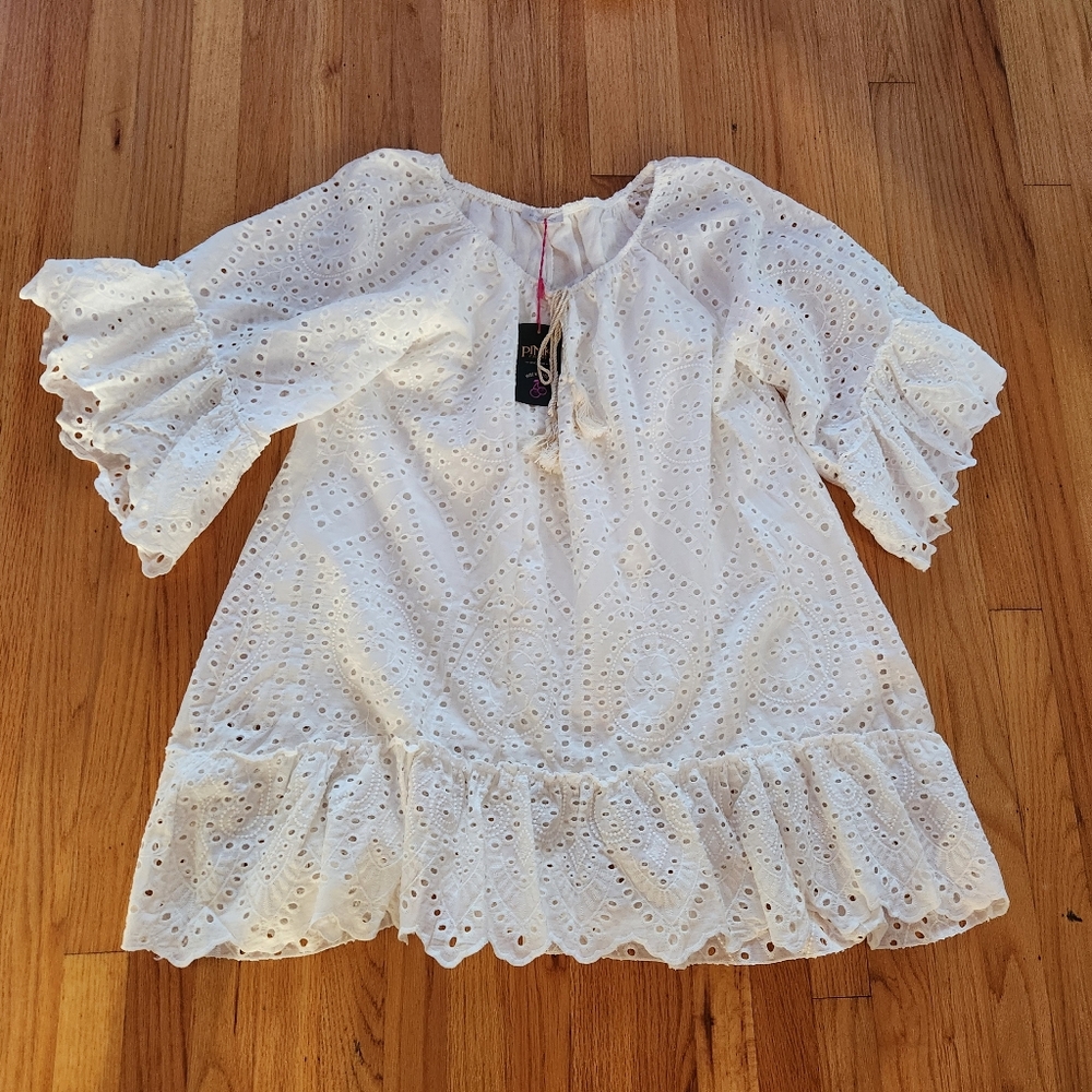 NWT Boutique Charming Made In Italy  White Eyelet Cotton Dress Size Medium